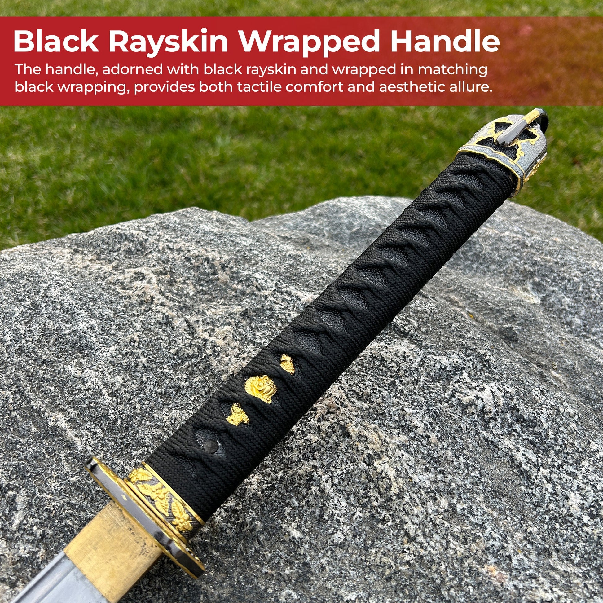 Onyx Elegance Handmade Katana A Symphony of Black and Gold Mastery